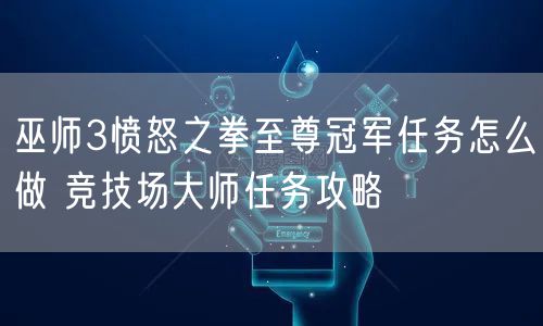 巫师3愤怒之拳至尊冠军任务怎么做 竞技场大师任务攻略