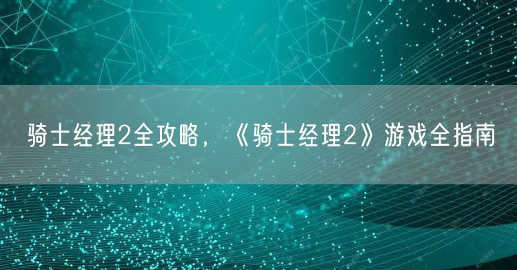骑士经理2全攻略，《骑士经理2》游戏全指南