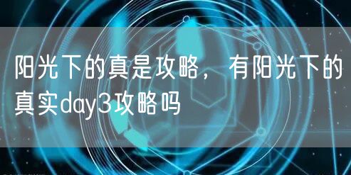 阳光下的真是攻略，有阳光下的真实day3攻略吗
