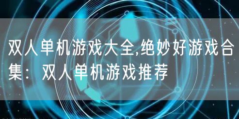 双人单机游戏大全,绝妙好游戏合集：双人单机游戏推荐