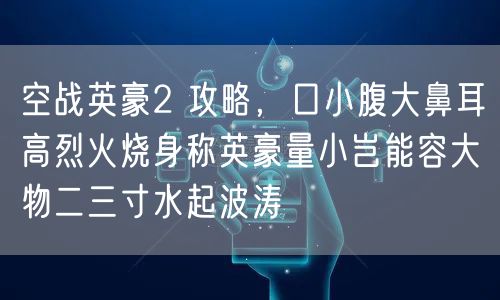 空战英豪2 攻略，口小腹大鼻耳高烈火烧身称英豪量小岂能容大物二三寸水起波涛