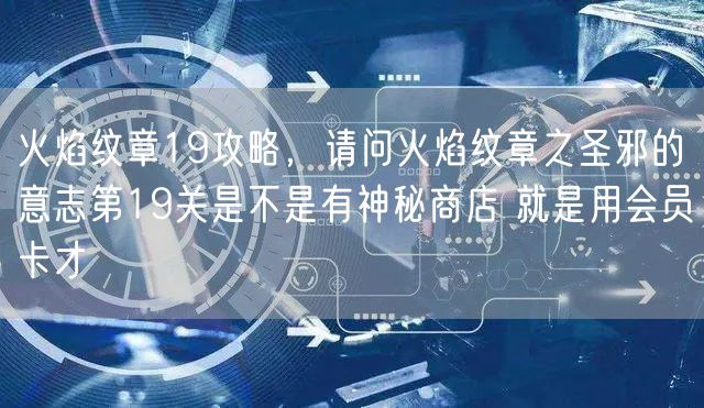 火焰纹章19攻略，请问火焰纹章之圣邪的意志第19关是不是有神秘商店 就是用会员卡才