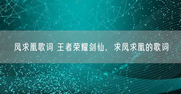 凤求凰歌词 王者荣耀剑仙，求凤求凰的歌词