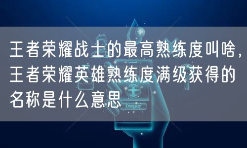 王者荣耀战士的最高熟练度叫啥，王者荣耀英雄熟练度满级获得的名称是什么意思