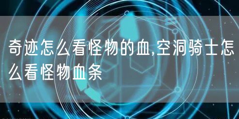 奇迹怎么看怪物的血,空洞骑士怎么看怪物血条
