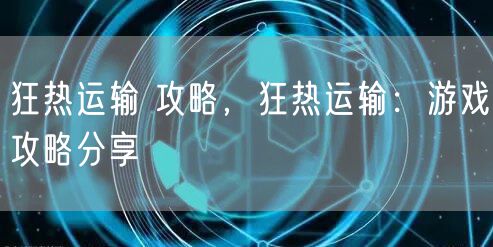 狂热运输 攻略，狂热运输：游戏攻略分享