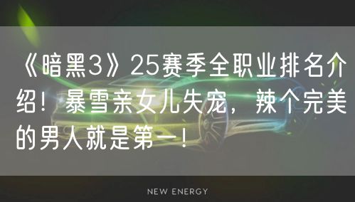 《暗黑3》25赛季全职业排名介绍！暴雪亲女儿失宠，辣个完美的男人就是第一！
