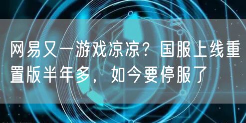 网易又一游戏凉凉？国服上线重置版半年多，如今要停服了