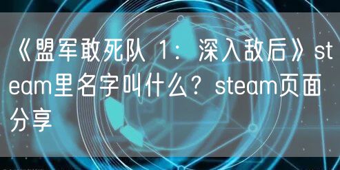 《盟军敢死队 1：深入敌后》steam里名字叫什么？steam页面分享