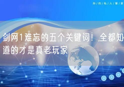 剑网1难忘的五个关键词！全都知道的才是真老玩家